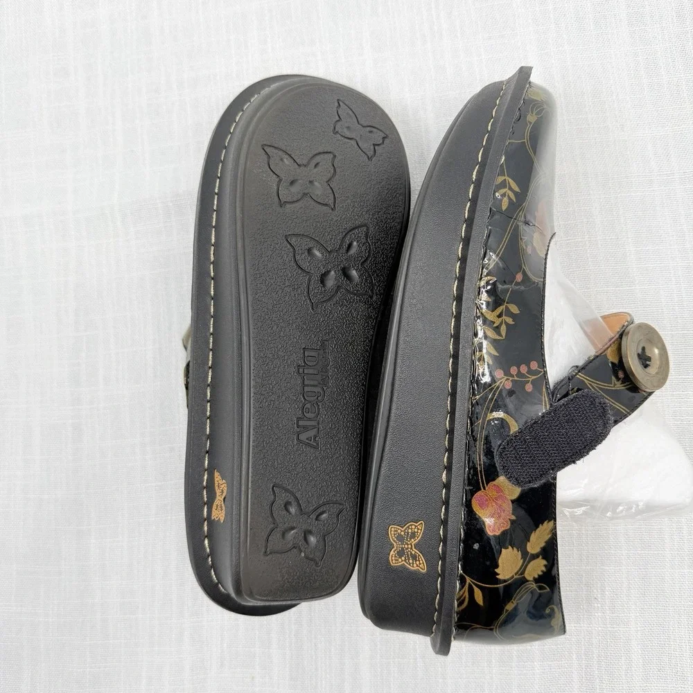 Alegria Paloma Black Patent Floral Mary Jane Comfort Shoes Nursing Shoes EU 39